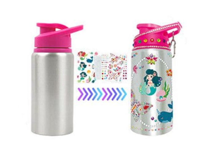 Diy Decorative Water Bottle - Rhinestone Art - Pink