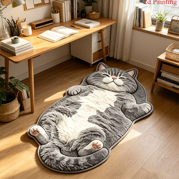 Gray Tabby Cat Shaped Rug - Soft Decorative Floor Mat