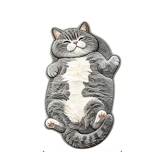 Gray Tabby Cat Shaped Rug - Soft Decorative Floor Mat
