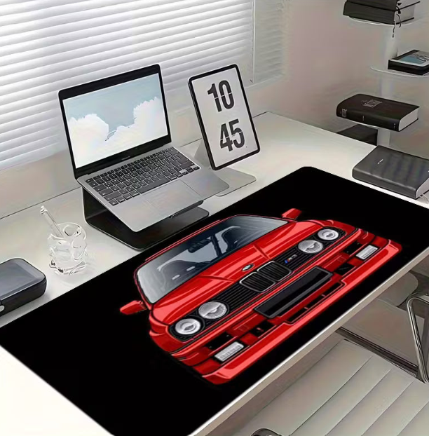 Classic Red -Like E30 M3 Replica Car Design Mouse Pad & Desk Mat - Non-Slip Rubber Base (30x60cm) Stitched Edges
