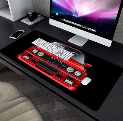 Classic Red -Like E30 M3 Replica Car Design Mouse Pad & Desk Mat - Non-Slip Rubber Base (30x60cm) Stitched Edges