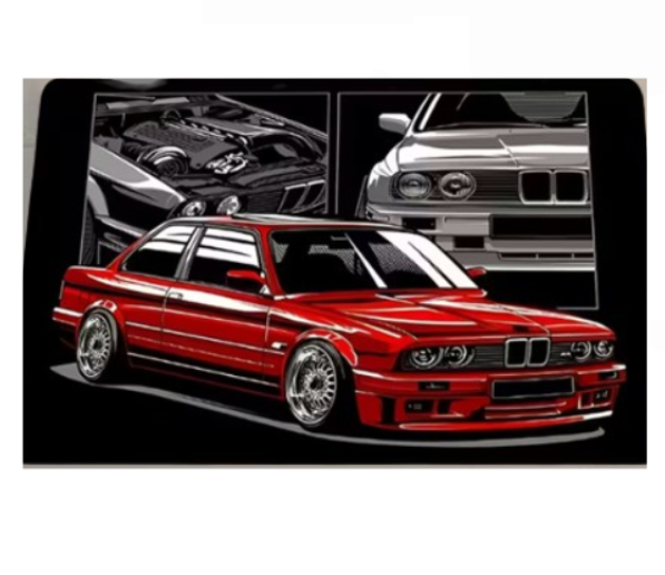 E30 Red Black and Gray Car Pattern Door Mat - Non-Slip ( 50x80cm)