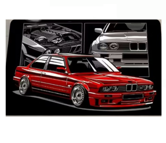 E30 Red Black and Gray Car Pattern Door Mat - Non-Slip ( 50x80cm)