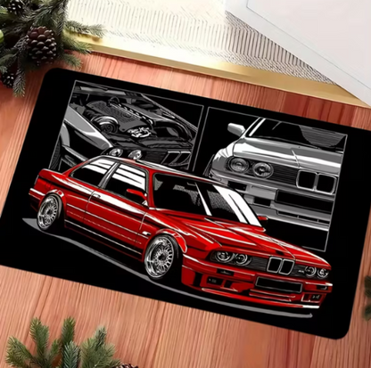 E30 Red Black and Gray Car Pattern Door Mat - Non-Slip ( 50x80cm)