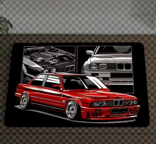 E30 Red Black and Gray Car Pattern Door Mat - Non-Slip ( 50x80cm)