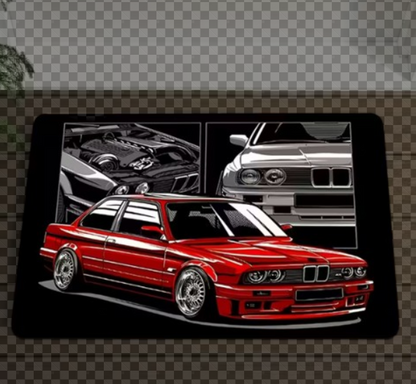 E30 Red Black and Gray Car Pattern Door Mat - Non-Slip ( 50x80cm)