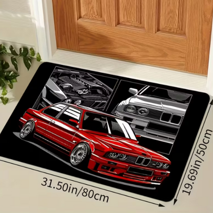 E30 Red Black and Gray Car Pattern Door Mat - Non-Slip ( 50x80cm)