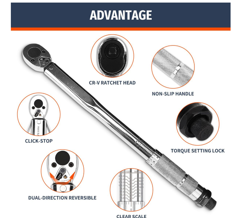 Bebona Torque Wrench 1/2 Inch Drive 28-210nm (10-150 FT-LB)