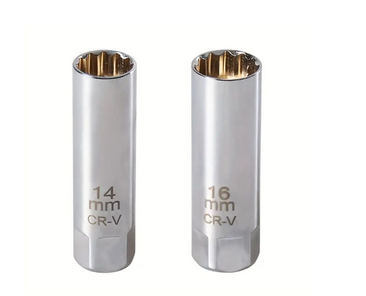 Deep Thin Wall Spark Plug Socket 12 Point 14mm and 16mm - 2 Piece