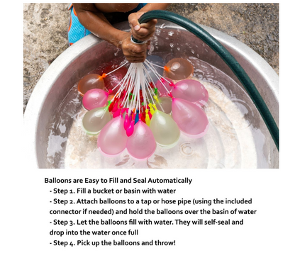 Water Balloons - Rapid Filling, Self Tying (222 Balloons, Assorted Colours)
