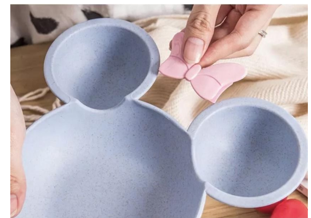 3 Piece Nunuza Minnie/Mickey Wheat Straw Baby Plate, Fork & Spoon Set Blue