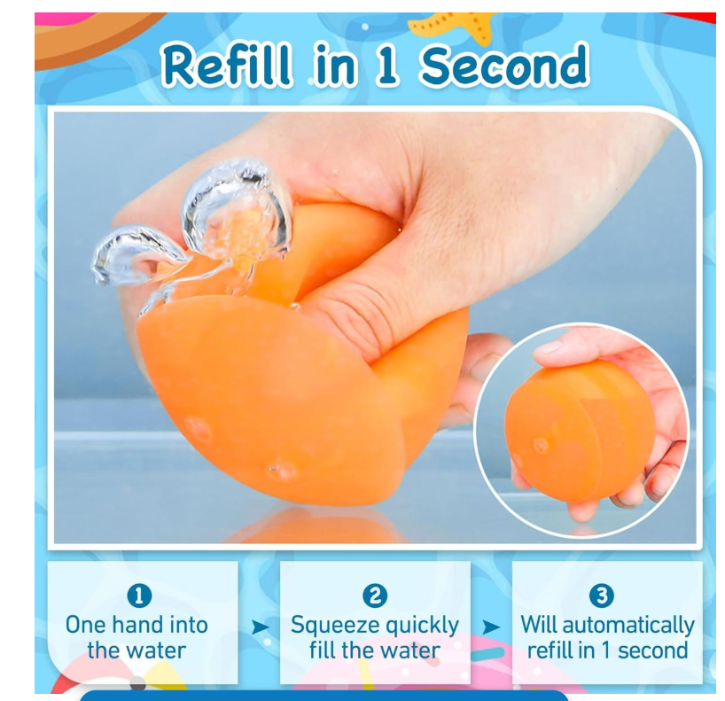 6-Pack Reusable Silicone Water Balloons - Self-Sealing and Quick Fill