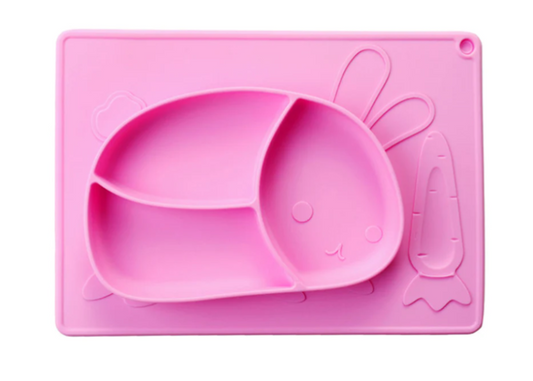 Rabbit Like Silicone Dinner Plate for Babies - Pink