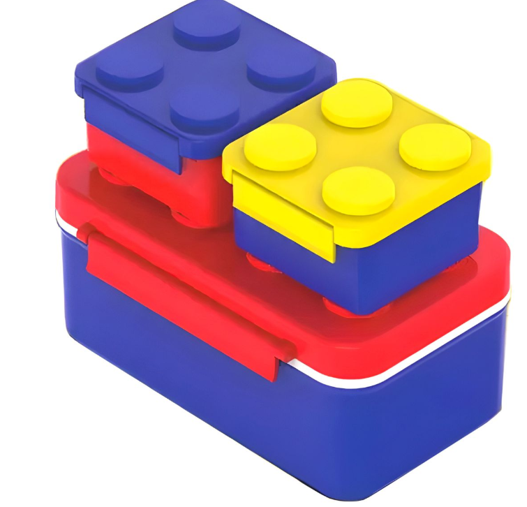 Stackable Brick Lunch Boxes Set with Matching Stackable Brick Cutlery Set