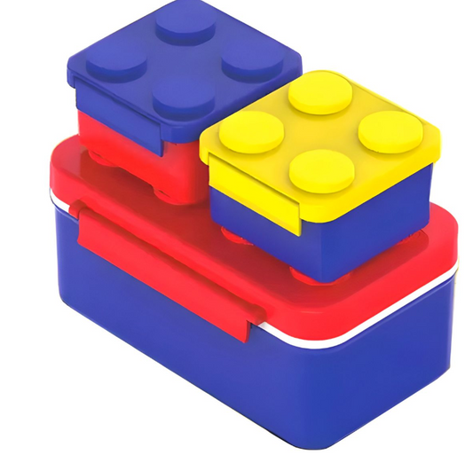 Stackable Brick Lunch Boxes Set with Matching Stackable Brick Cutlery Set