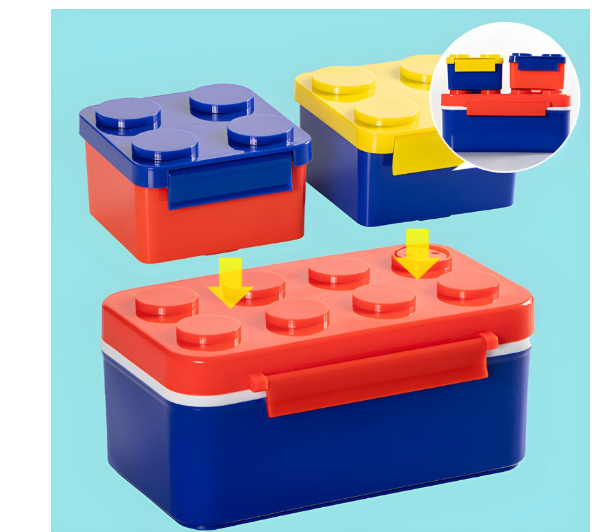Stackable Brick Lunch Boxes Set with Matching Stackable Brick Cutlery Set