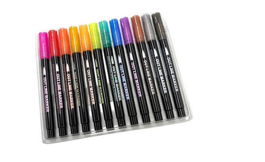 12 Outline Metallic Marker Pens GC-38