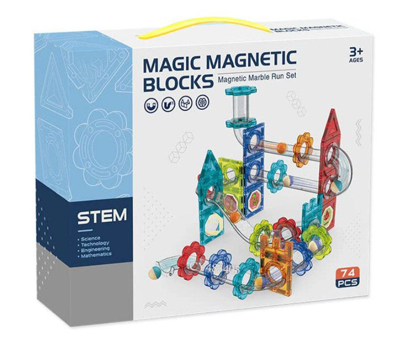 Magnetic Marble Run Toy Set - 74 Pieces