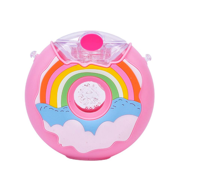 Kids Cute Donut shape Water Bottle with Straw & Strap - Pink