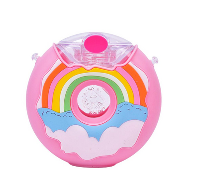 Kids Cute Donut shape Water Bottle with Straw & Strap - Pink