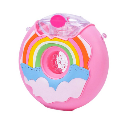 Kids Cute Donut shape Water Bottle with Straw & Strap - Pink