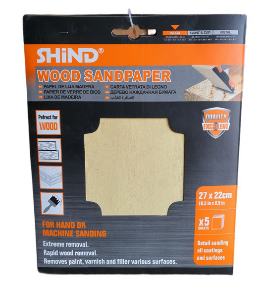 Shind Sand Paper For Wood- 5 Piece 80 Grit
